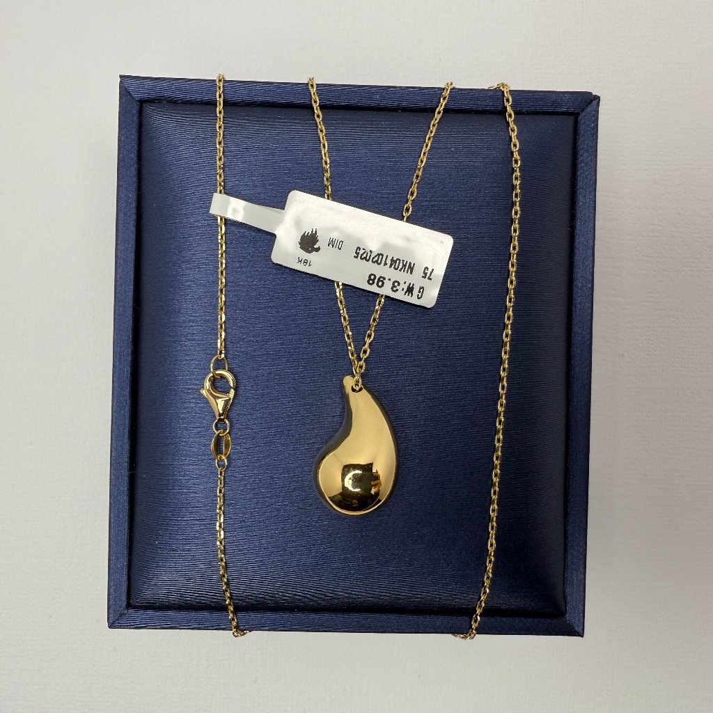 18k Yg Teardrop Pendant Necklace, 16.5"